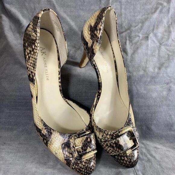 Anne Klein Womens Faux Snakeskin D’Orsay Pointed Toe Heels Shoes Size 7.5M - Picture 2 of 9